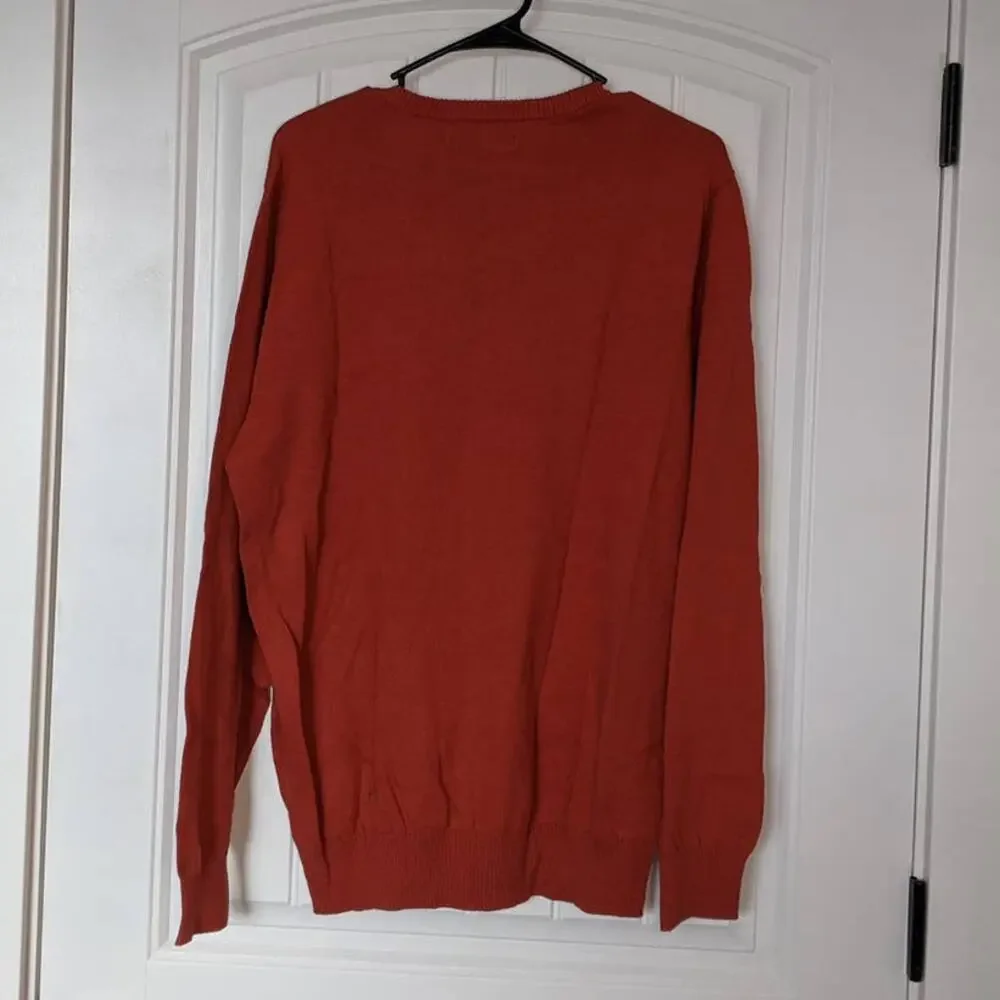 John Ashford V Neck Sweater XL Copper Casual Pullover Long Sleeves Office Ribbed